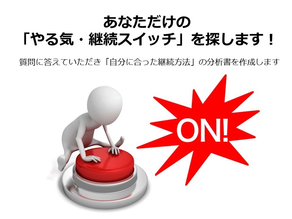 あなただけの「やる気・継続スイッチ」を探します 質問紙に答え「自分に合った継続方法」の分析書を手に入れよう イメージ1
