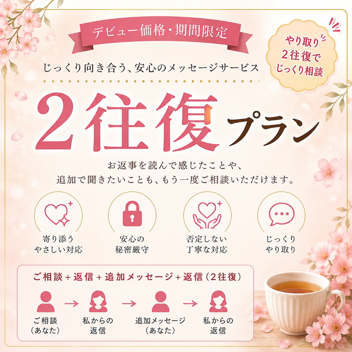 じっくりお話を傾聴します 7/15までデビュー価格。2往復でゆっくりお話しできます。 イメージ1
