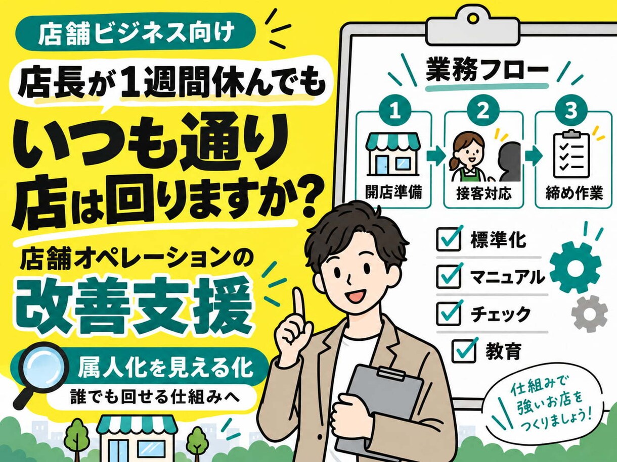 店長がいなくても回る店舗運営を診断します 店長が1週間休んでも、いつも通り店は回りますか？ イメージ1