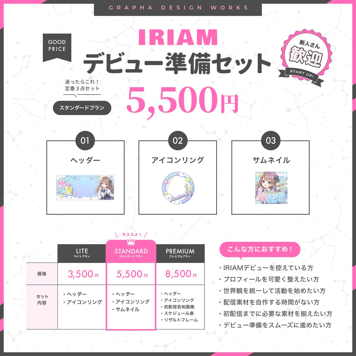 IRIAM向けデビュー準備セット制作いたします デビュー前に必要な素材をまとめて制作いたします イメージ2
