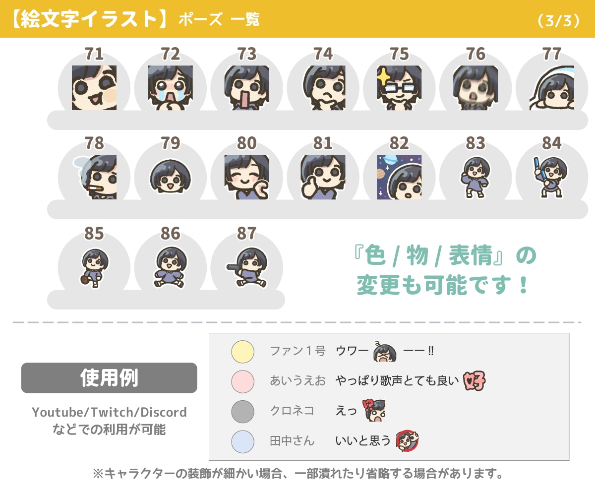 ゆるい【絵文字】イラスト（6種類）描きます 「80種類以上から選べる！」配信の絵文字に！ イメージ7
