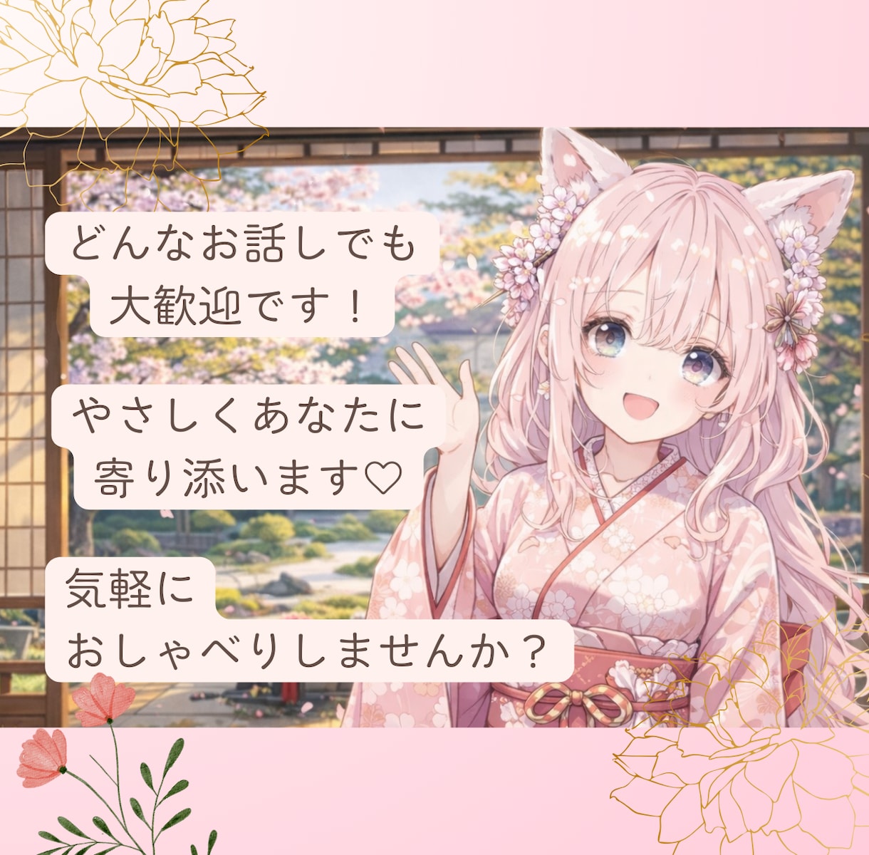 24時間チャット♡あなたに優しく寄り添います 回数制限なし！LINE感覚でお気軽に♪なんでも聞かせてね♡ イメージ1