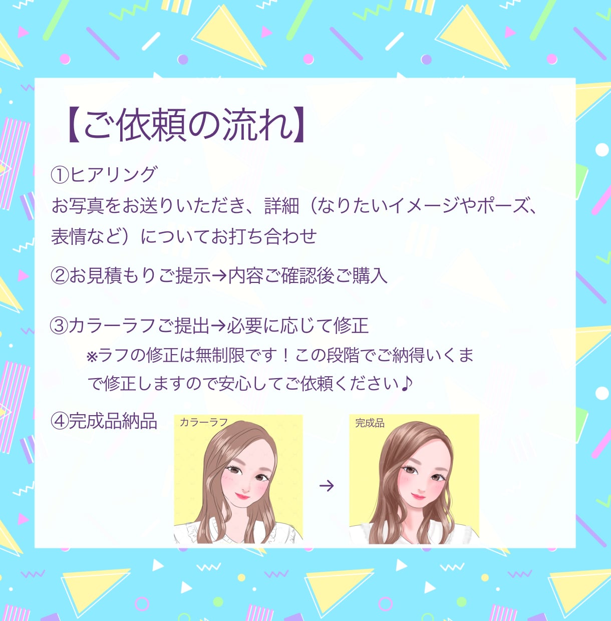 アニメ風で好印象♡オシャレ可愛い似顔絵描きます 商用可、ラフ修正無制限！！アイコンやプレゼントにもgood イメージ4