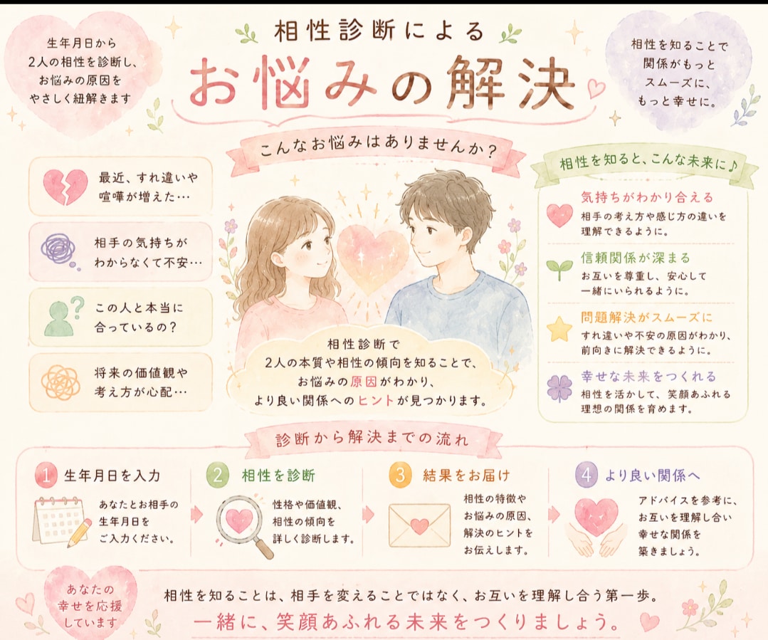 生年月日による相性診断占いを行います 生年月日でわかる運命の相性をお伝えします イメージ2