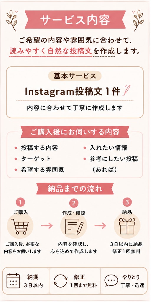 Instagramの投稿文を作成しますます 伝わるSNS投稿文を丁寧に作成します イメージ2