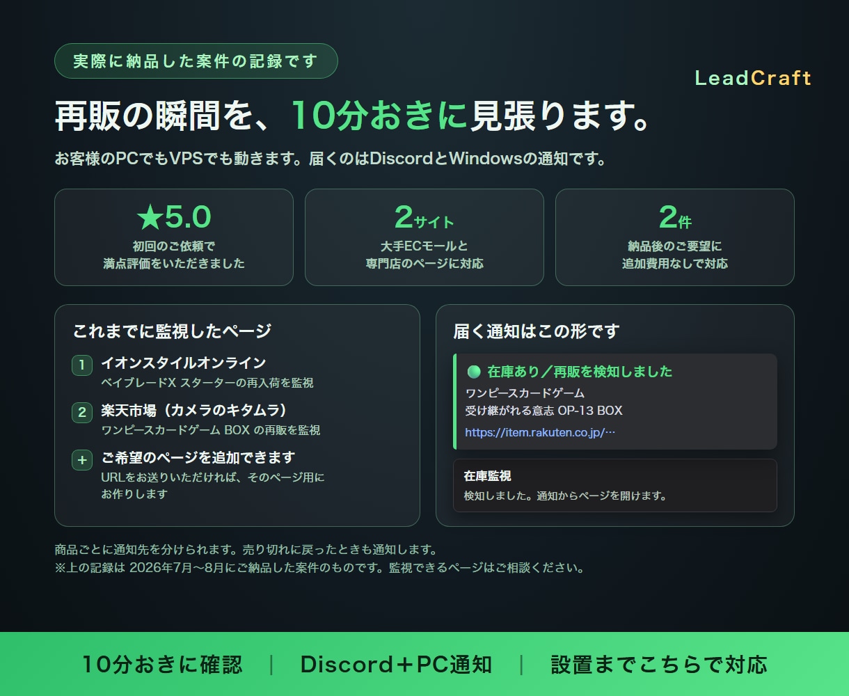 Webページの在庫・再販・値下げを通知します ポケカ・ワンピ・ベイブレード等のカード再販検知にも対応 イメージ3