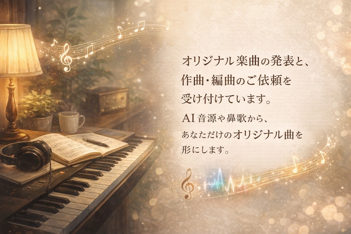 AI音源・鼻歌などからオリジナル曲を作ります AIや鼻歌、なんでもOK！あなただけの音楽を形にします イメージ1