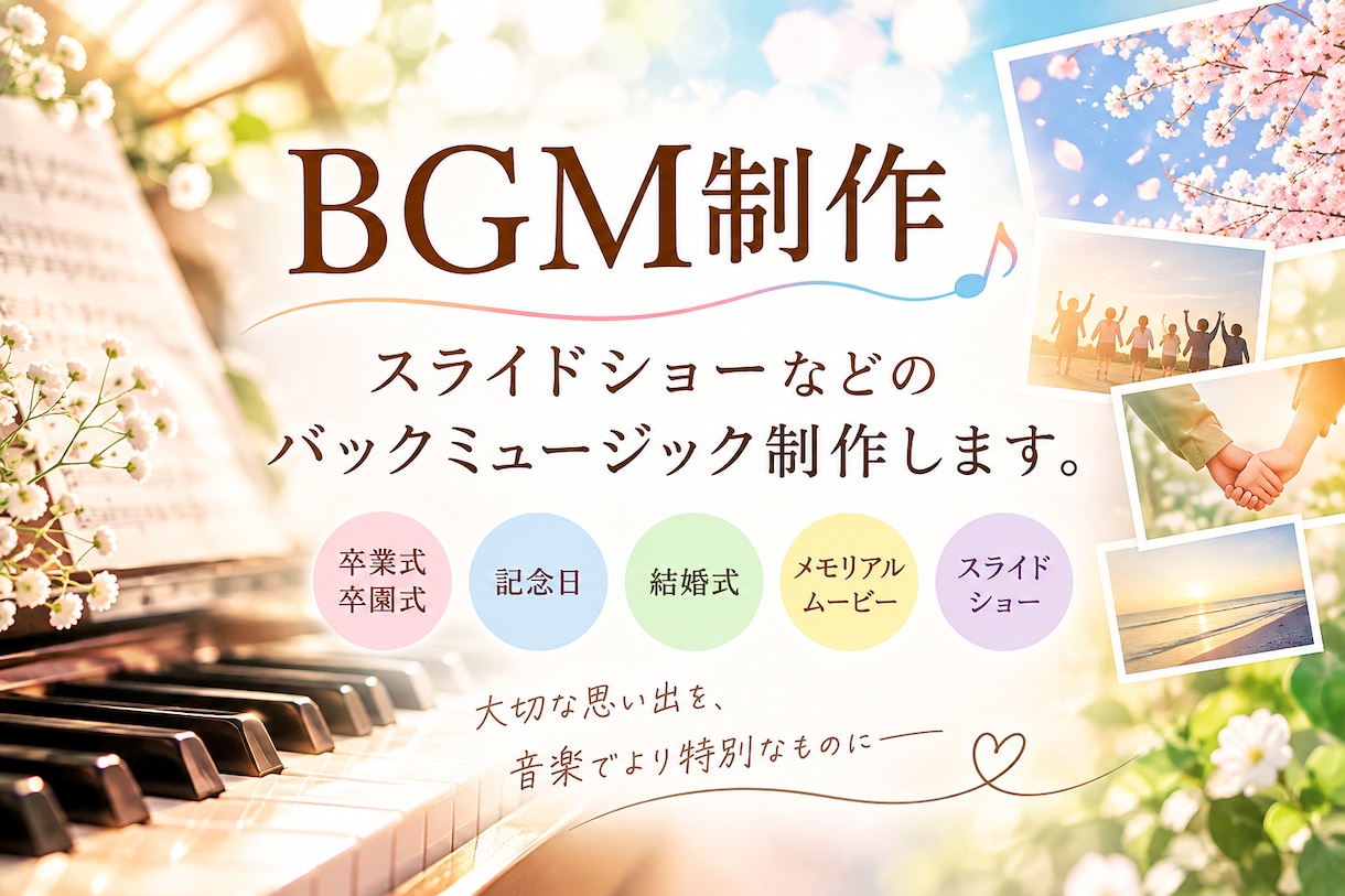 卒業・記念ムービーなどに♪心に残るBGMを作ります 感動のシーンを、心に響く音楽で彩ります♪ イメージ1