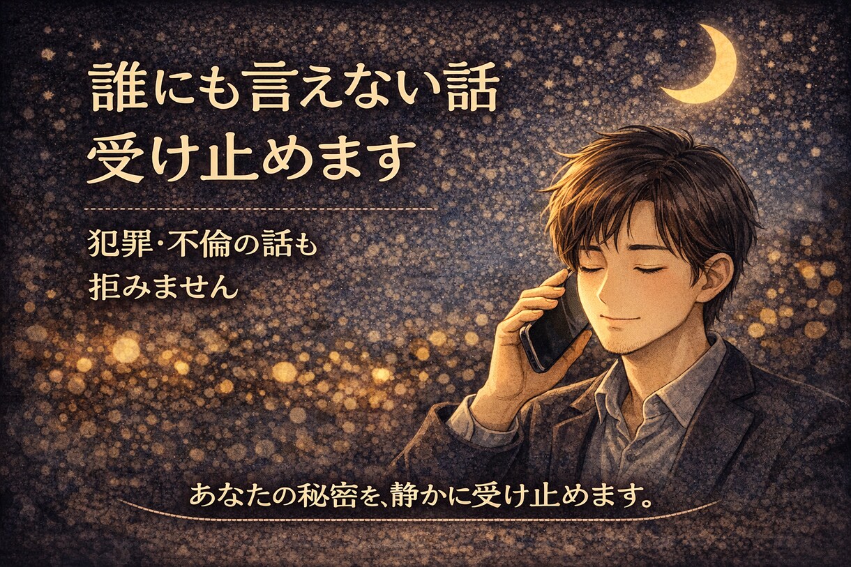 犯罪や不倫話OK 誰にも言えない話を聴きます 裁かず最後まで聴き、あなたの声に寄り添い心と呼吸を整えます。 イメージ1