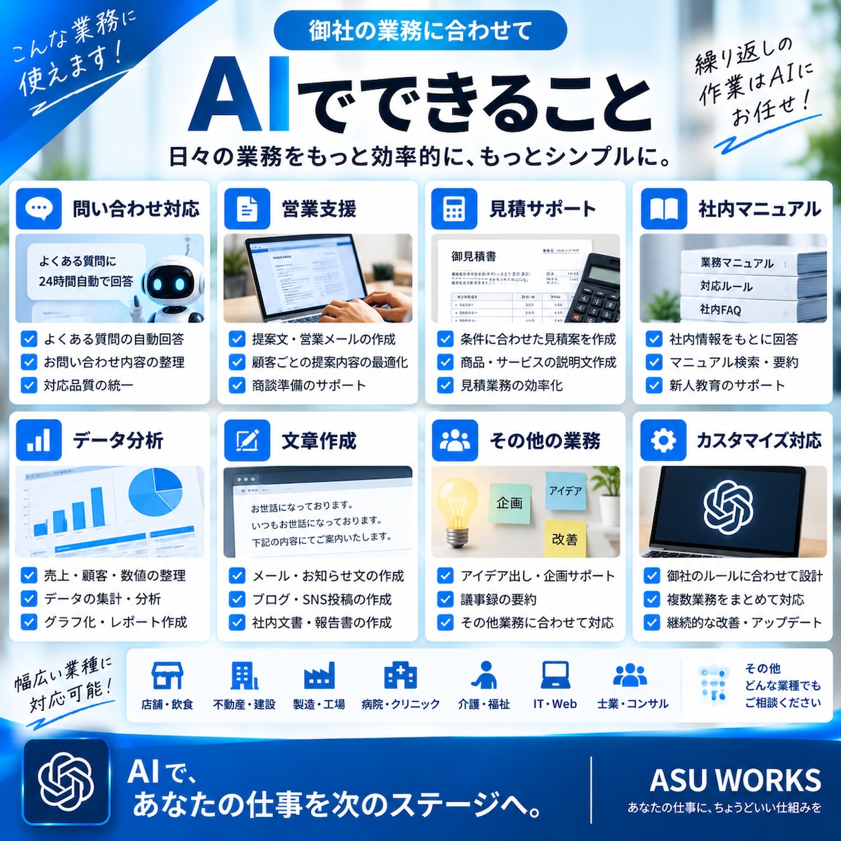御社専用のAIを業務に合わせて構築します 問い合わせ・営業・社内業務をAIで効率化します イメージ2
