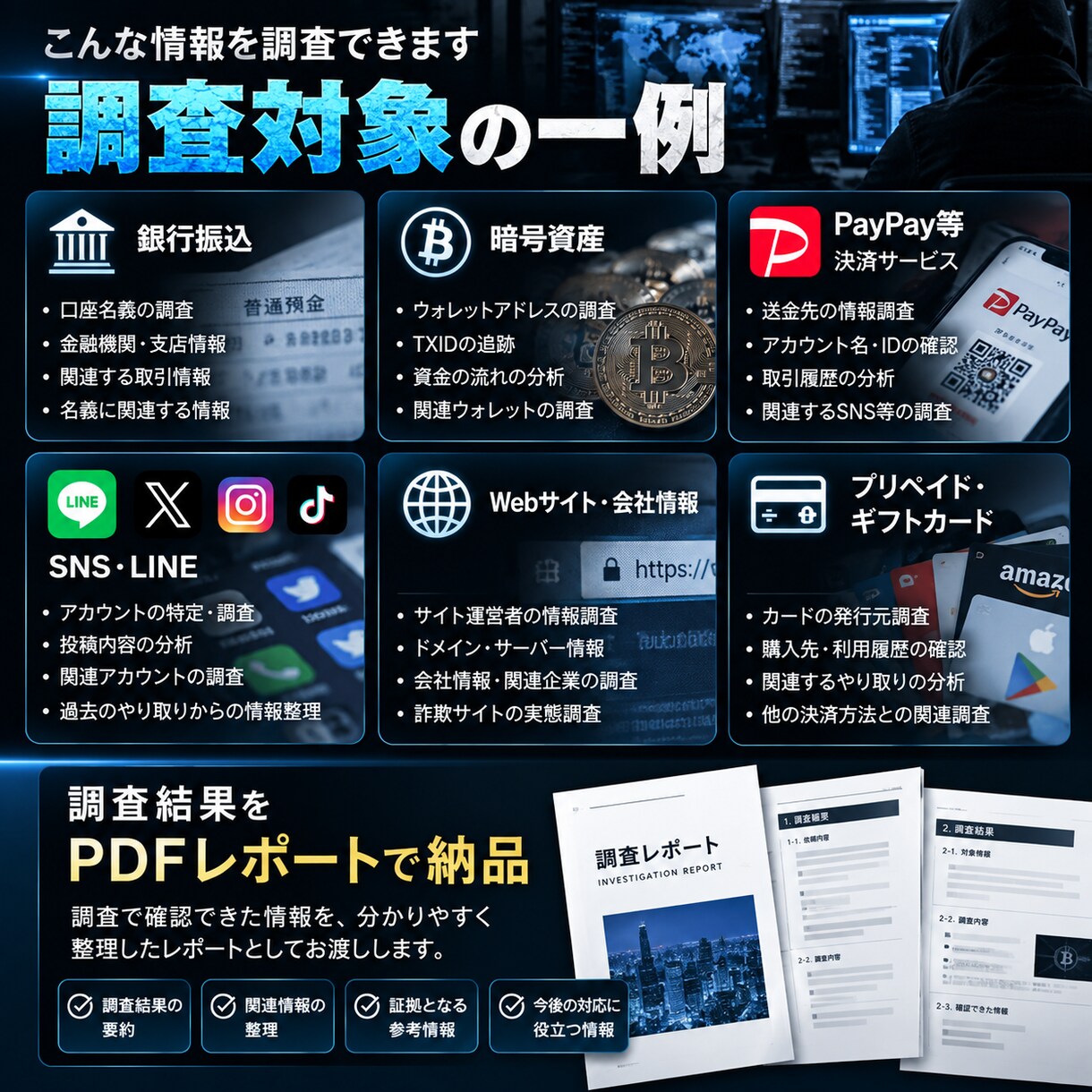 詐欺被害の情報を公開情報から調査します 送金先・相手方・サイト等をOSINTで調査 イメージ2