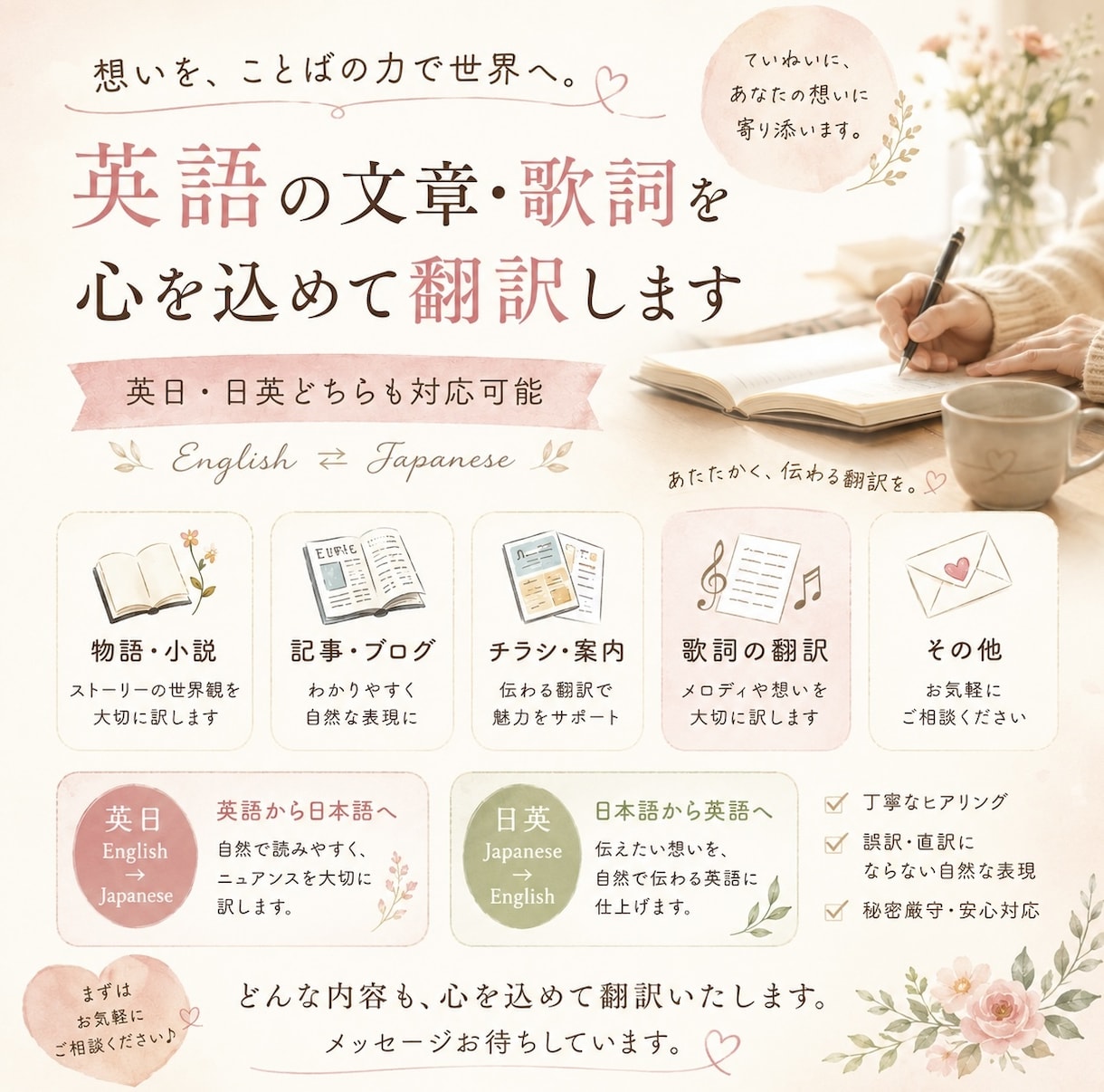 英語の物語、記事、小説、チラシなどの翻訳をします 感動・ニュアンスが伝わる翻訳をします! イメージ1