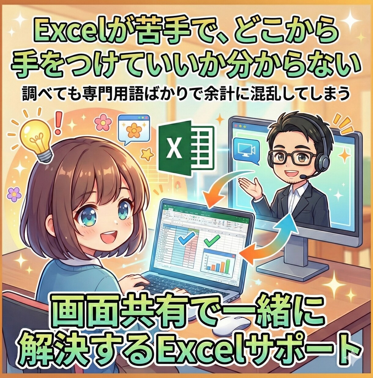 Excel苦手も大丈夫！画面共有で一緒に解決します 初心者歓迎。画面共有で「やりたい作業」をその場で解決 イメージ1