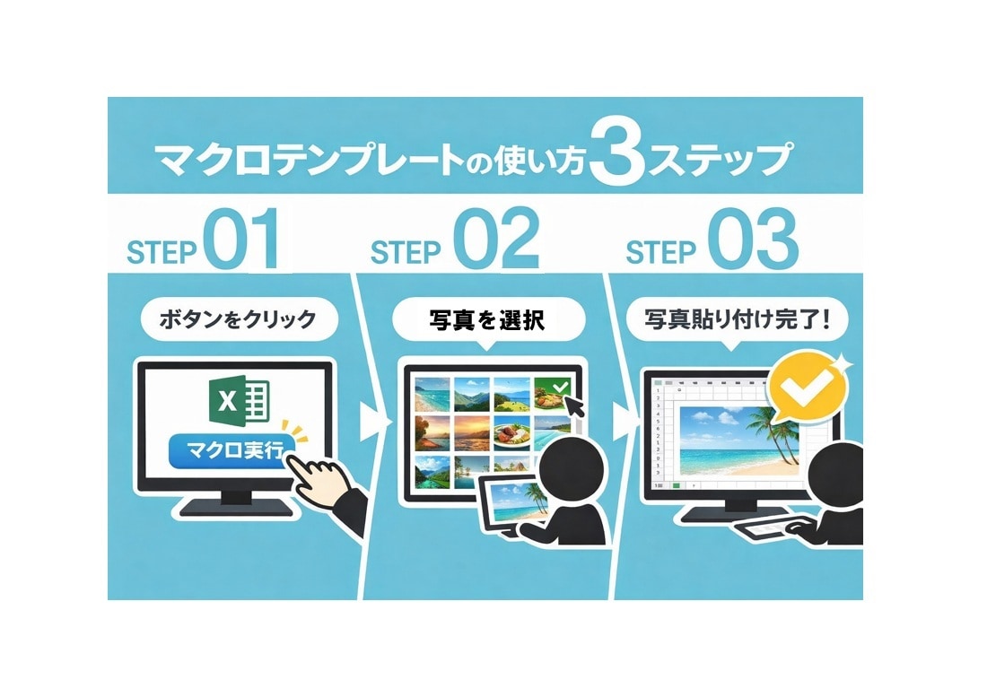 作業・点検向け｜Excel 写真付報告書を作ります 【業務用】エクセルマクロを使用した写真付き報告書作成ツール イメージ2