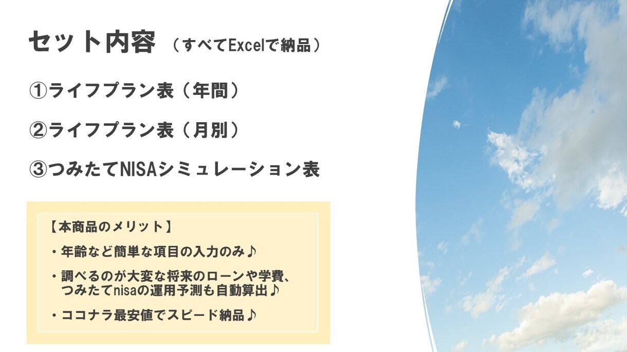 最安＆簡単入力のエクセルライフプラン表を提供します 面倒なローンや学費試算も自動算出♪誰でも家庭のお金を見える化 イメージ2