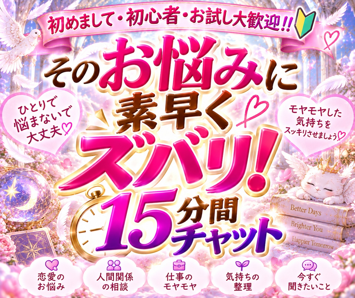 そのお悩みに素早くズバリ！15分間チャット占います お試しでも、少しだけでもあなたの「少しだけ」に寄り添います✨ イメージ1