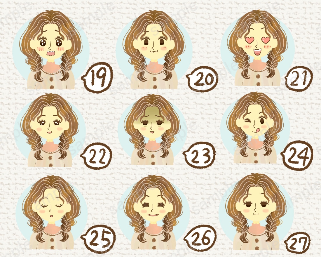 表情3つ付き☆水彩塗りの可愛いイラスト描きます ♪ 27種から選べる表情でSNSやブログを華やかに☆ イメージ6