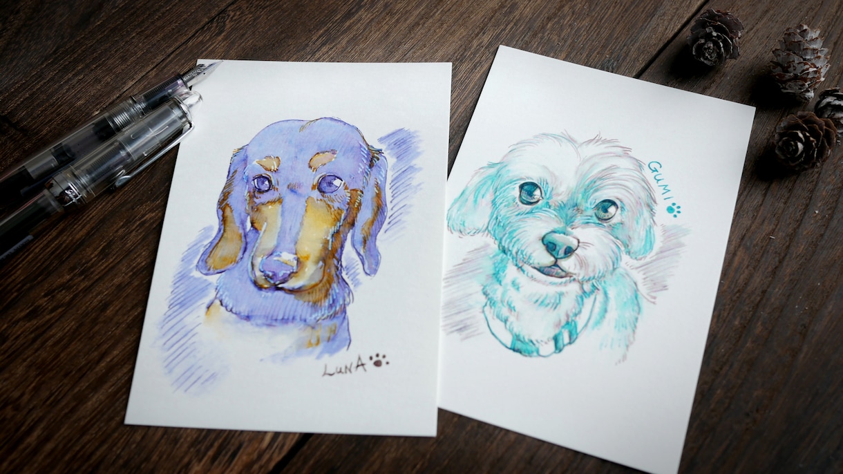 万年筆でペットの似顔絵を手描きします インク水彩ならではの「にじみ」を活かした似顔絵 イメージ4