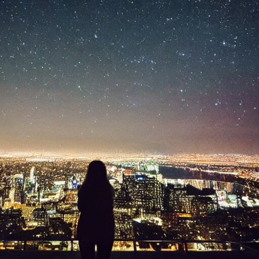 夜景を背景とした女性のイラストを販売します 夜景を見る女性をいろいろ作りました#2 イメージ2