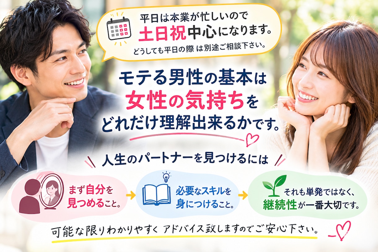 若手男性へ結婚までのロードマップをアドバイスします 婚活に真面目に悩む男性→結婚へ繋がる男性へアドバイスします イメージ1