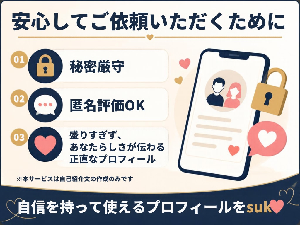 マッチングアプリのプロフィール作ります 男の本音と女の本音、両方知ってるからこそ書けます イメージ5