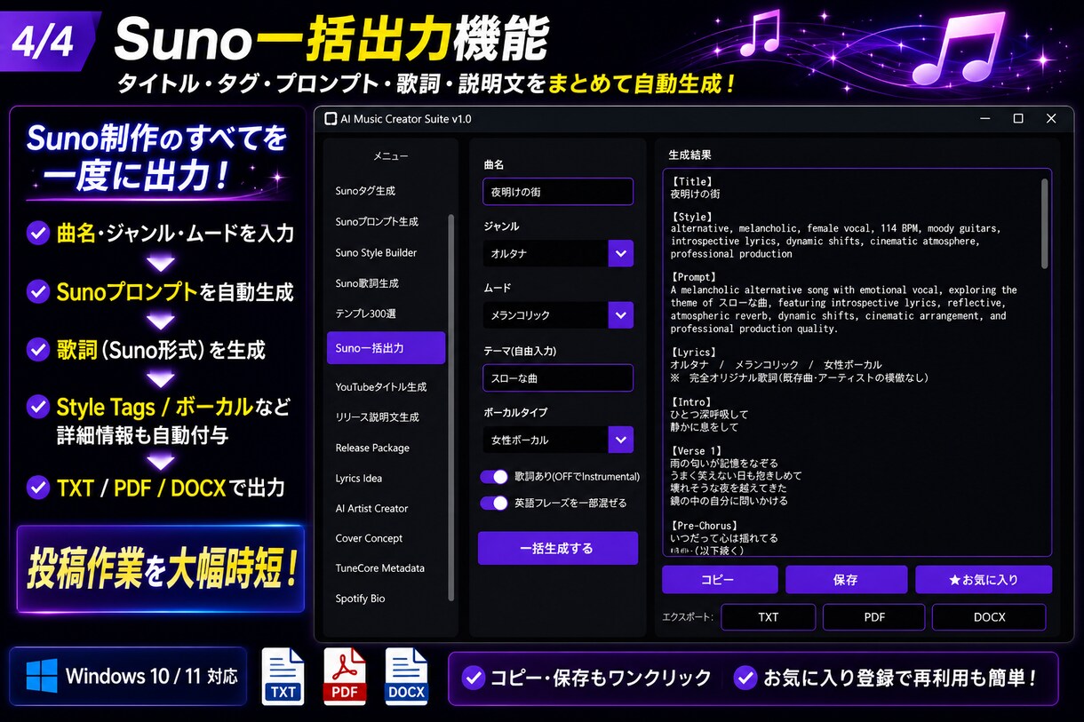 Suno楽曲制作支援ツール販売します Suno制作を効率化するWindowsツール イメージ6