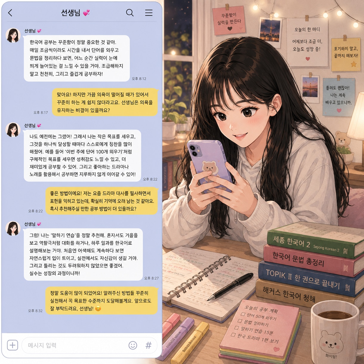 メッセージでコツコツ韓国語！添削します 韓国語添削＋発音サポート(メッセージ対応） イメージ1