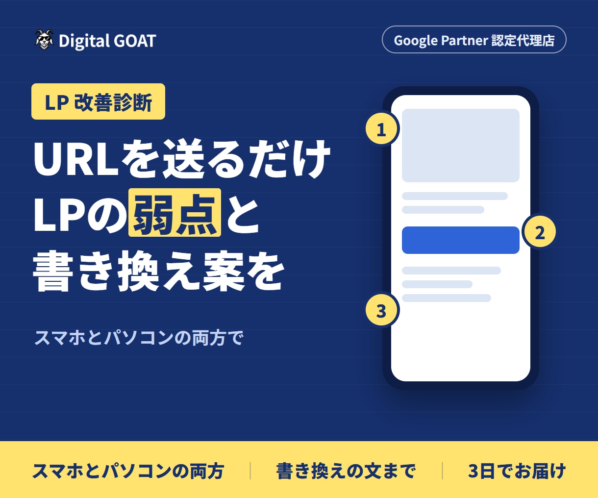 広告運用のプロがLPの改善点を診断します URLを送るだけ。直す順番と書き換え文まで3日で イメージ1
