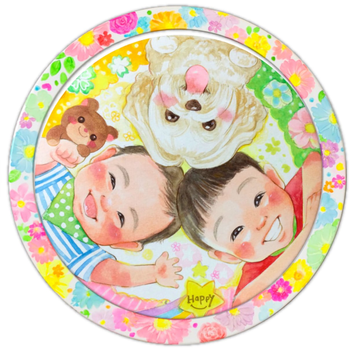 円形の似顔絵/全て額付き！やさしいタッチで描ます 心を込めて円形の似顔絵をお描きします。 イメージ4