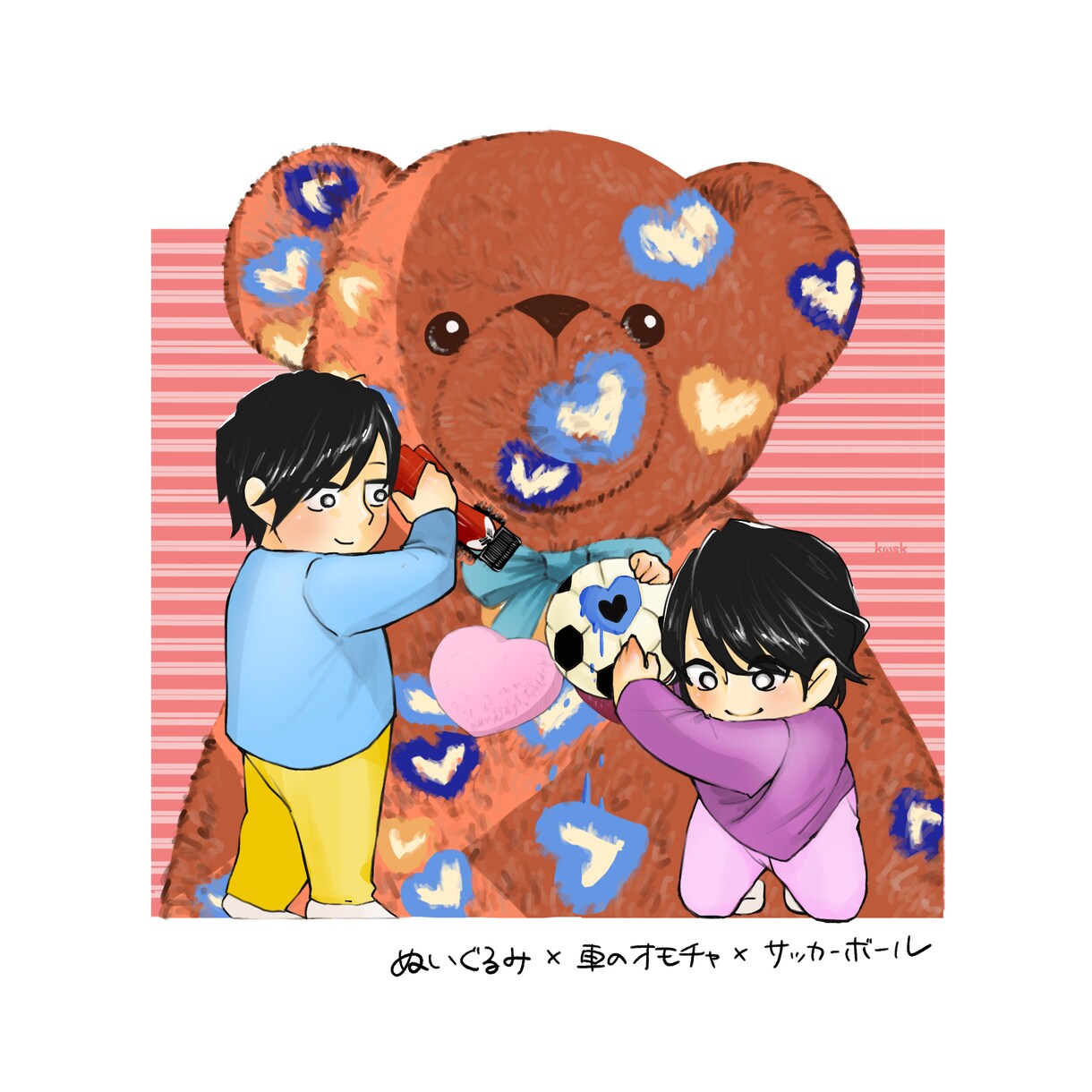 思い出と一緒に◎似顔絵制作します 思い出のものや好きなものを織り込んだ一枚絵の似顔絵を描きます イメージ4