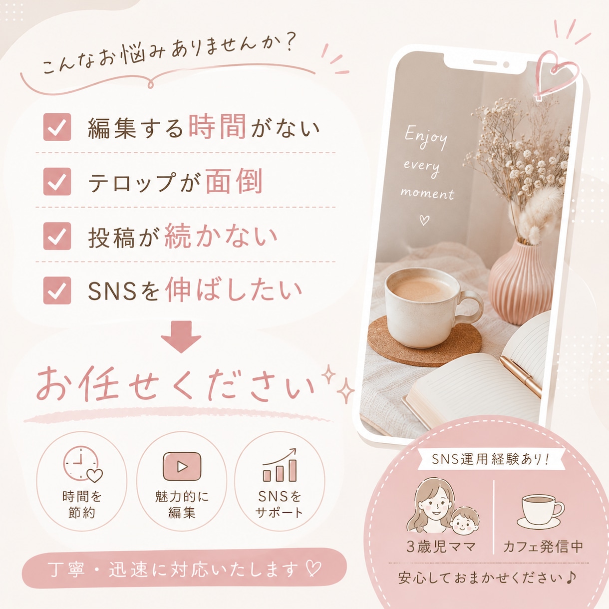 リールを最後まで見られる動画に編集します 子育て・カフェ系SNS運営経験があります イメージ2