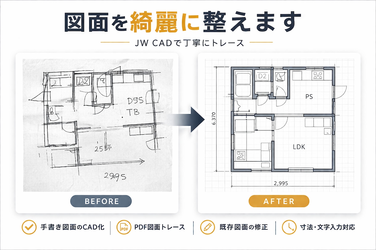JW CADで建築図面トレースします PDFや手書き図面を丁寧にCAD化します イメージ2