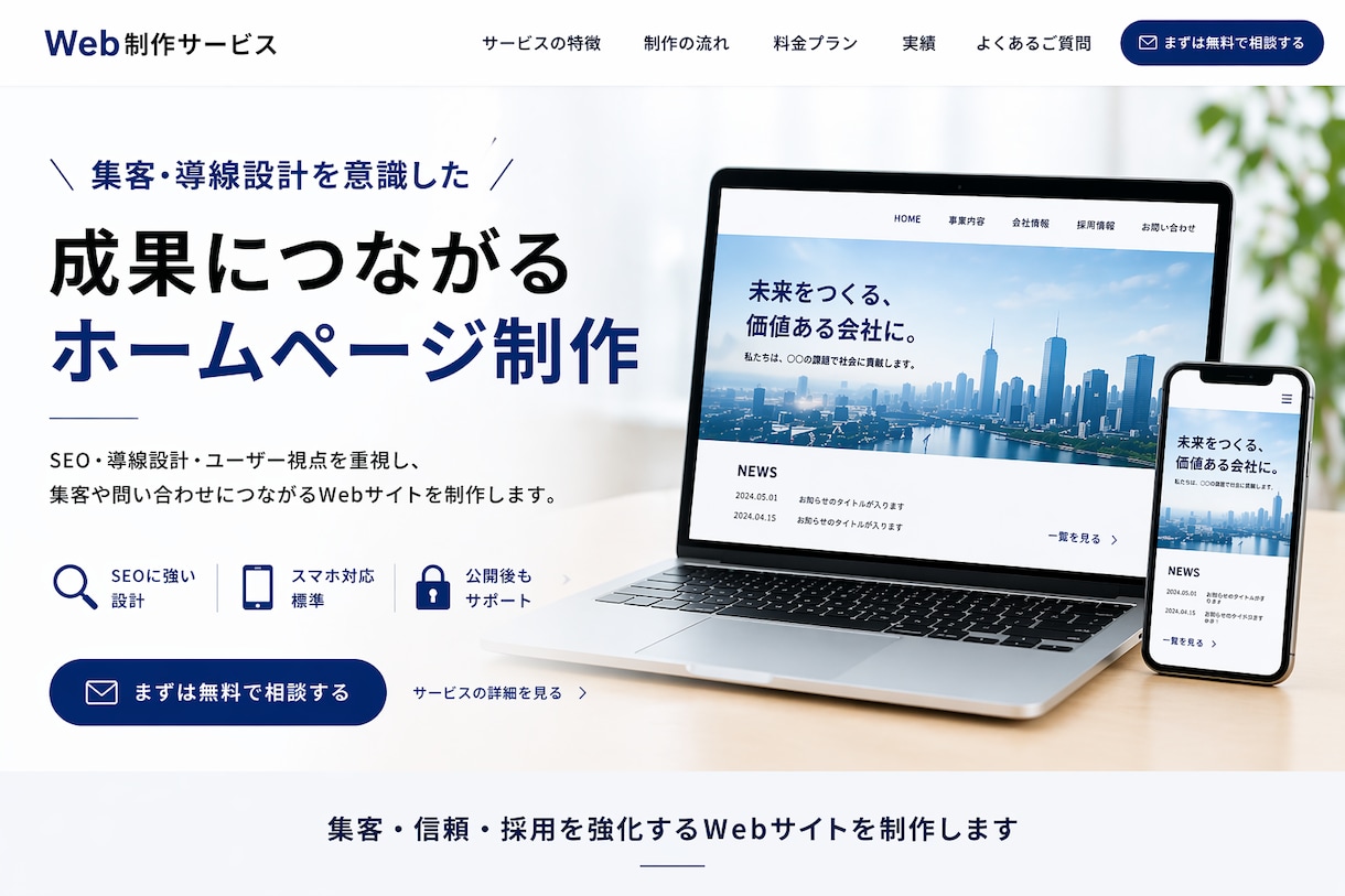 集客・採用につながるホームページを制作します 見た目だけで終わらない、“成果につながるWebサイト”へ イメージ1