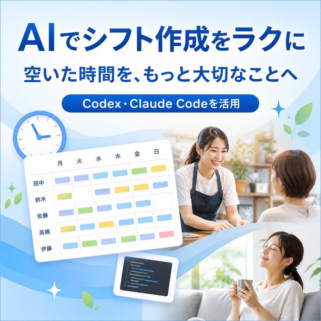 AIでシフト作成を楽にできるようお手伝いします 面倒なシフト作成を減らし、大切な仕事に時間を使う イメージ1