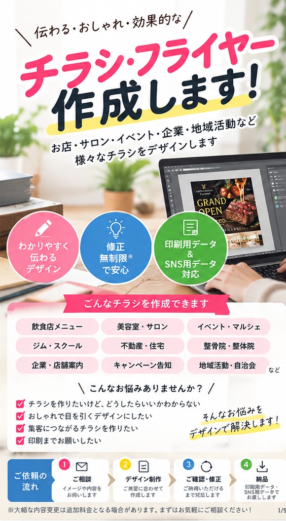 お店やイベントのチラシを作成します 集客・告知に！見やすく伝わるデザイン イメージ1