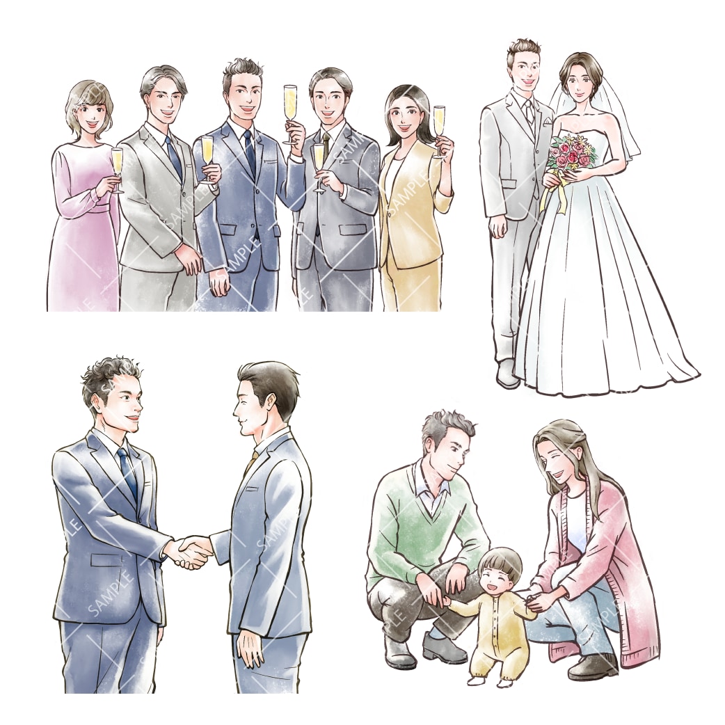 水彩画風の人物カットイラストを制作いたします WEBや印刷物に使用する挿絵や似顔絵など イメージ3