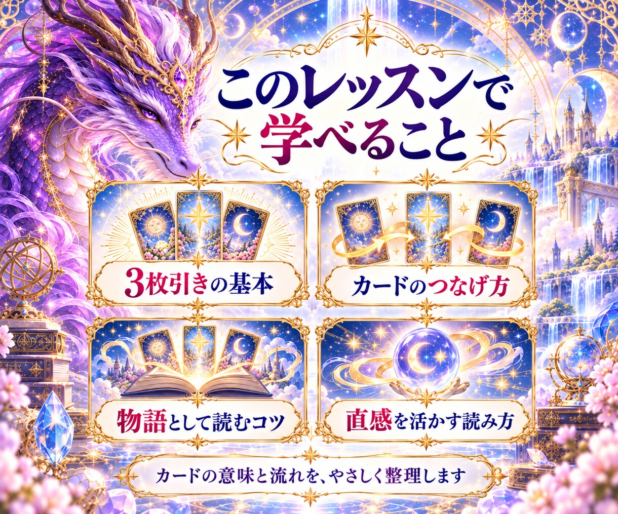 霊能者がタロット3枚引きの読み方を優しく教えます 中級編☆初心者からステップアップ♡カードをつなげて読む30分 イメージ3