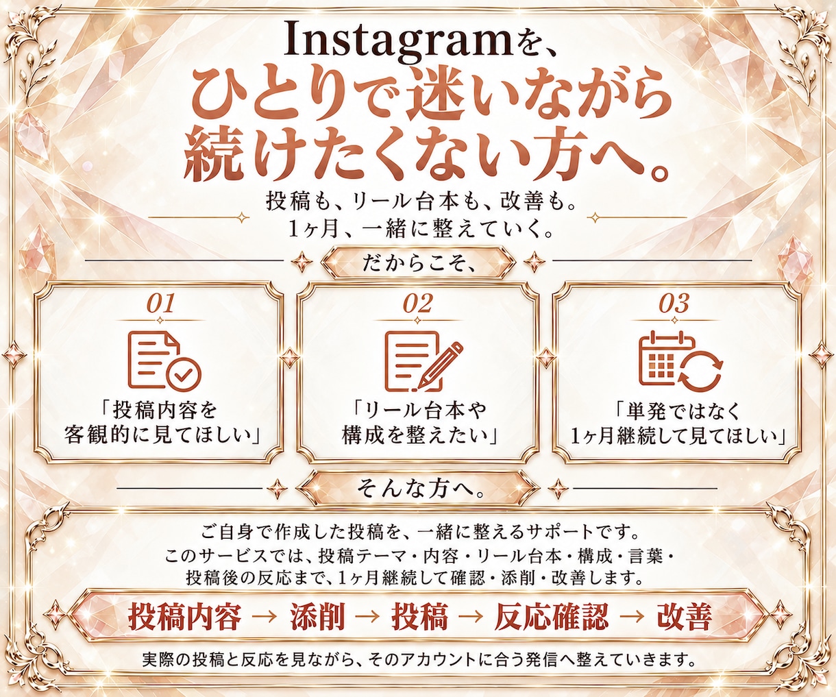 Instagram投稿を１ヶ月継続添削します 投稿・リール台本・構成・言葉を一緒に整えます イメージ6