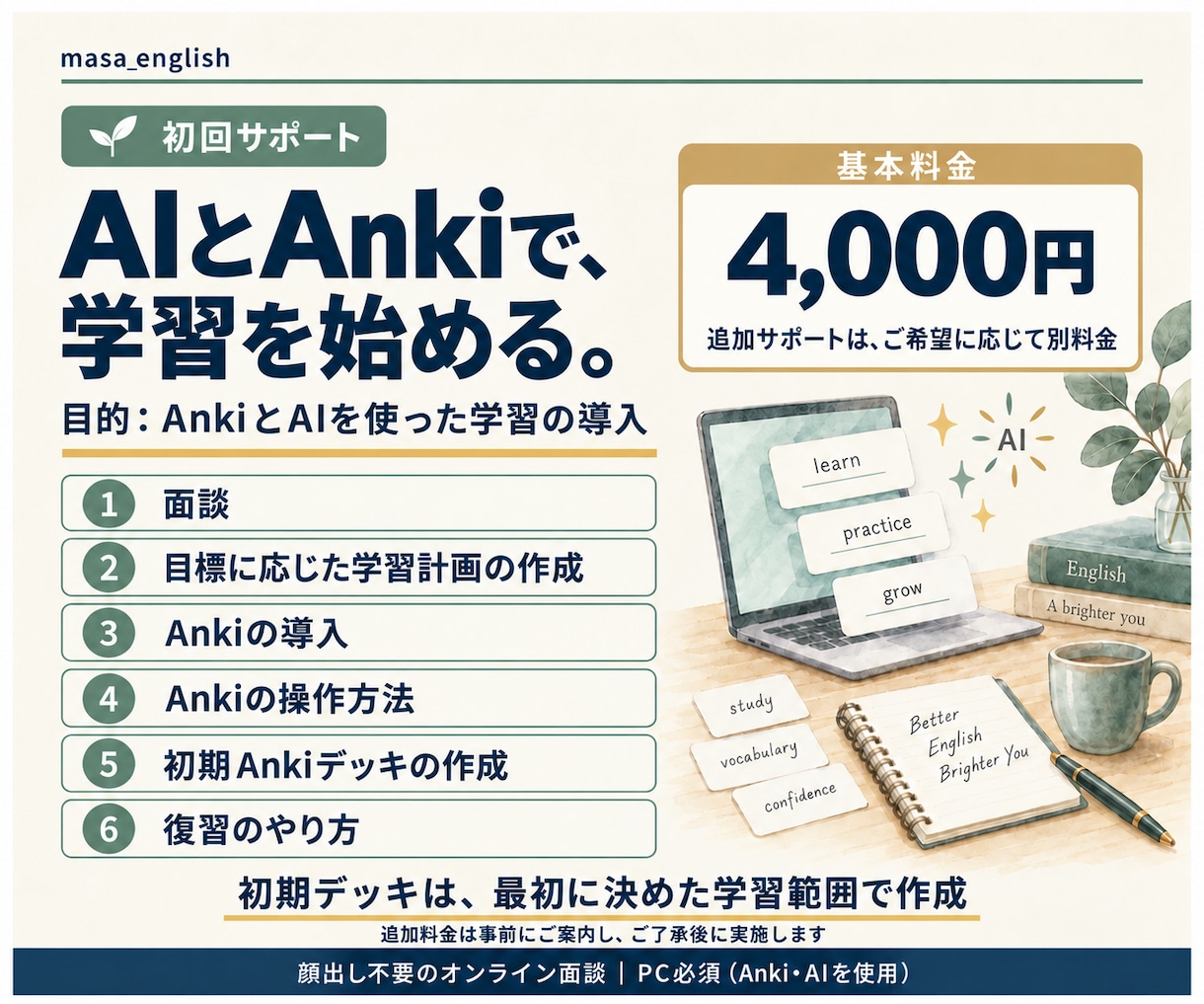 AIとAnkiで英語の自律学習を支援します 顔出し不要の面談で教材選びから復習の仕組みづくりまで イメージ3