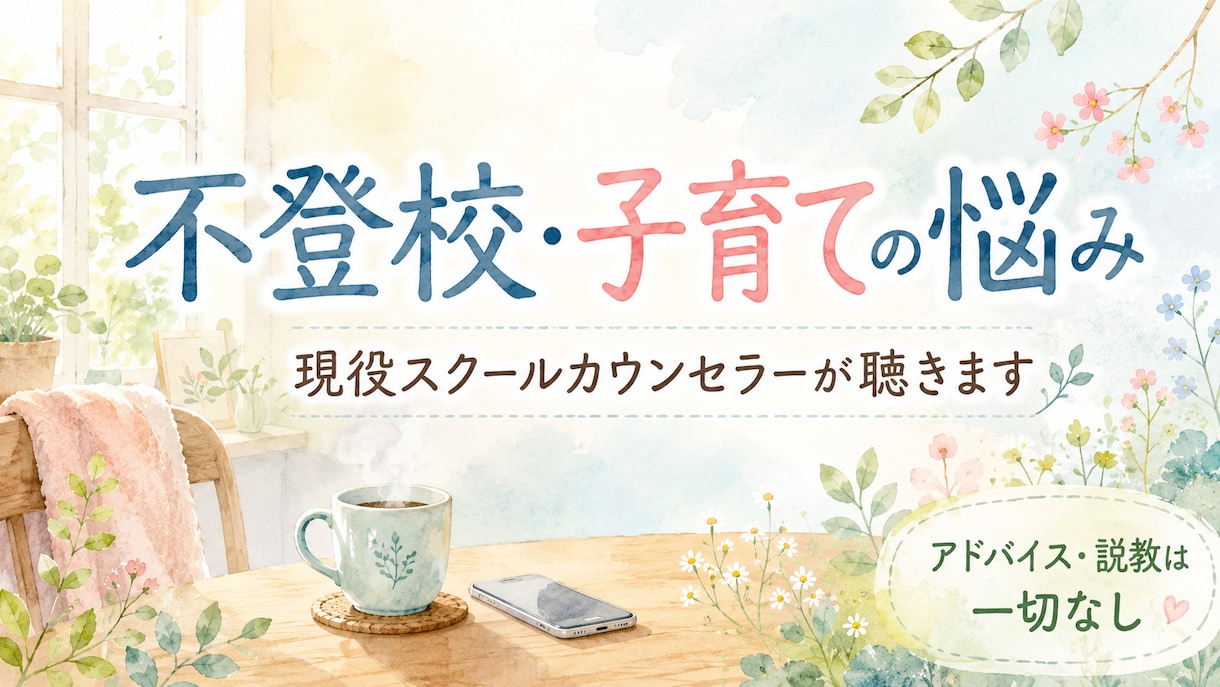 不登校や子育ての悩み現役カウンセラーが聴き切ります 正論に傷ついたあなたへ。答えを急がず心に寄り添う相談室 イメージ1