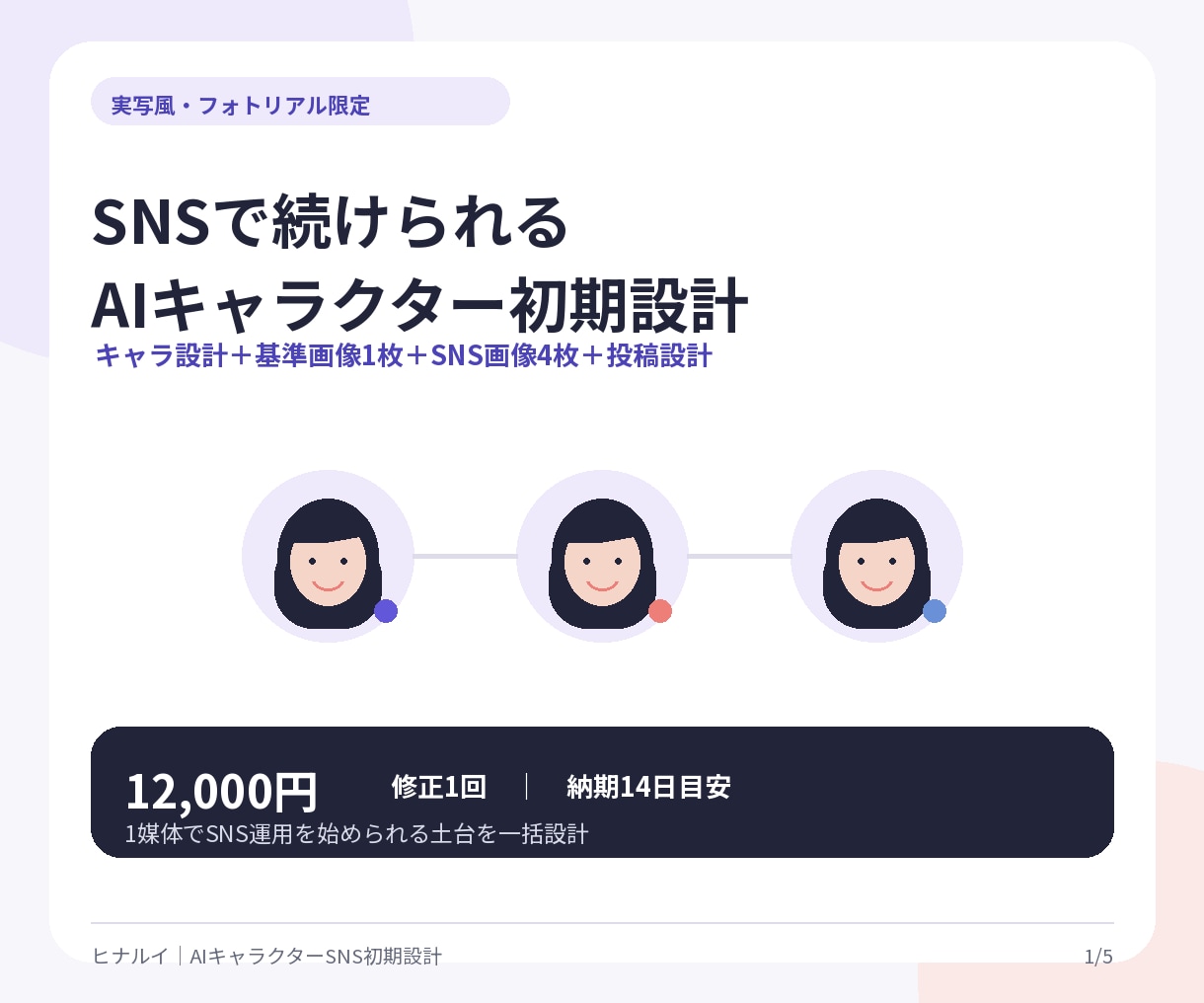SNSで続けられるAIキャラクターを設計します キャラ設定・画像5枚・投稿設計まで一括納品 イメージ1