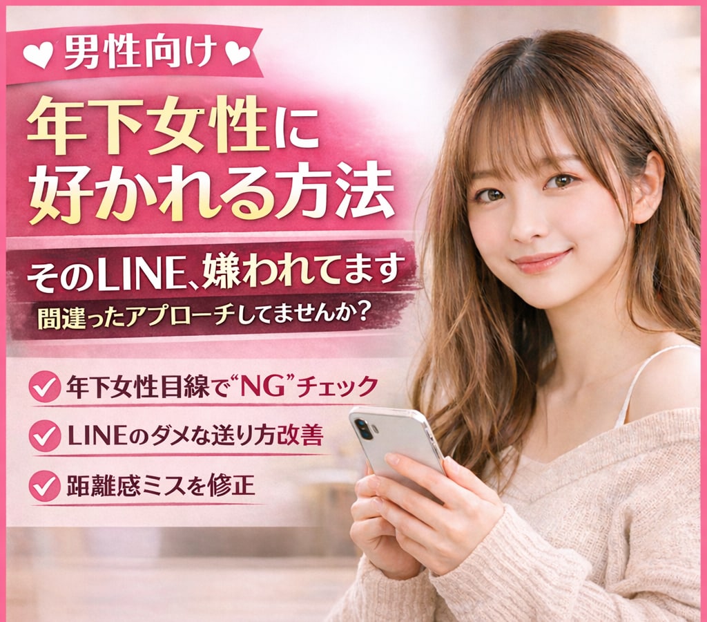 男性向けチャット30分～年下に刺さる恋愛術教えます 本気な男性に女性目線でNG行動と改善点を解説いたします イメージ1