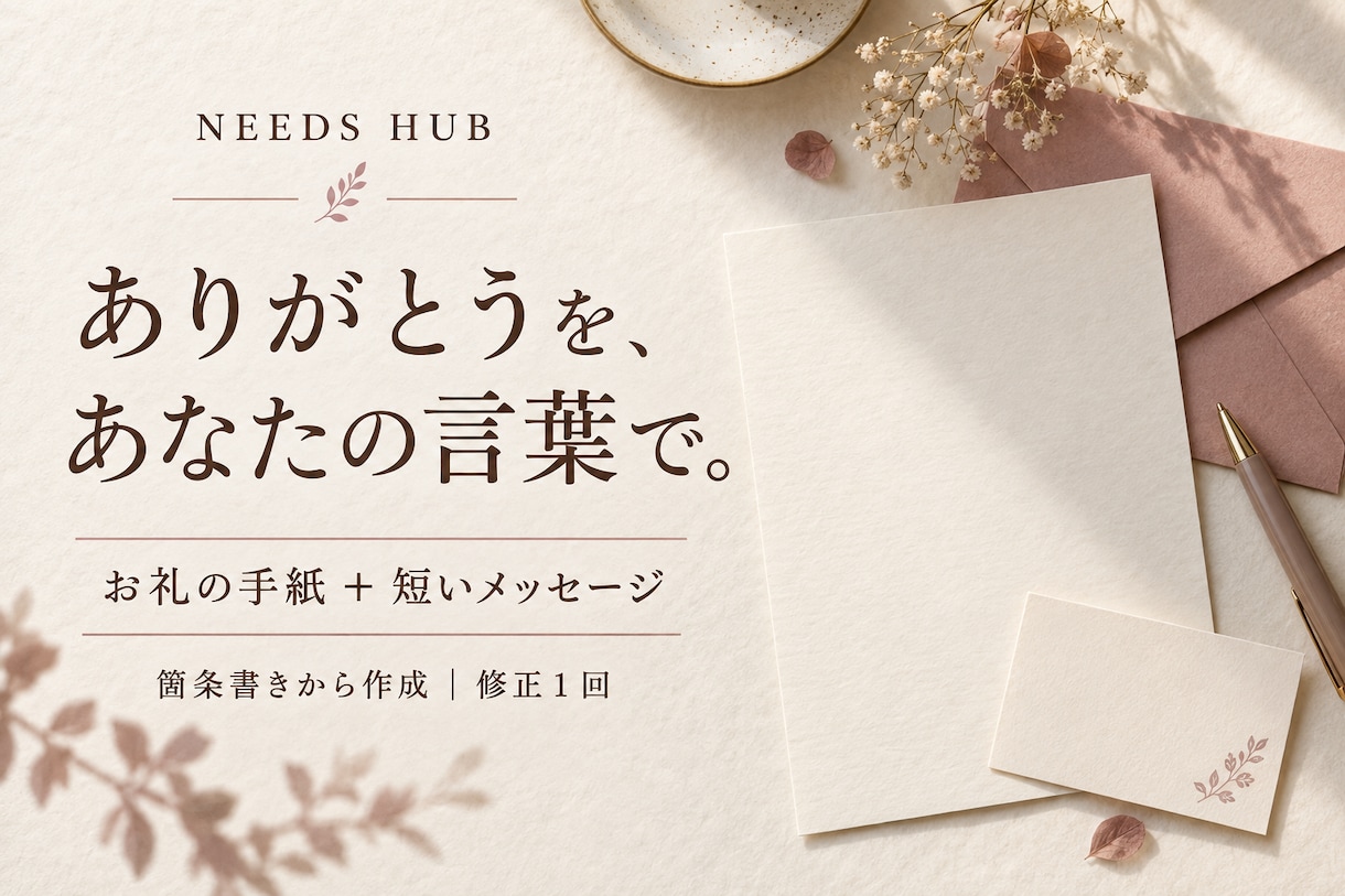 お礼の手紙と短いメッセージを作ります 箇条書きから感謝を文章に｜手紙＋短文版・修正１回 イメージ1