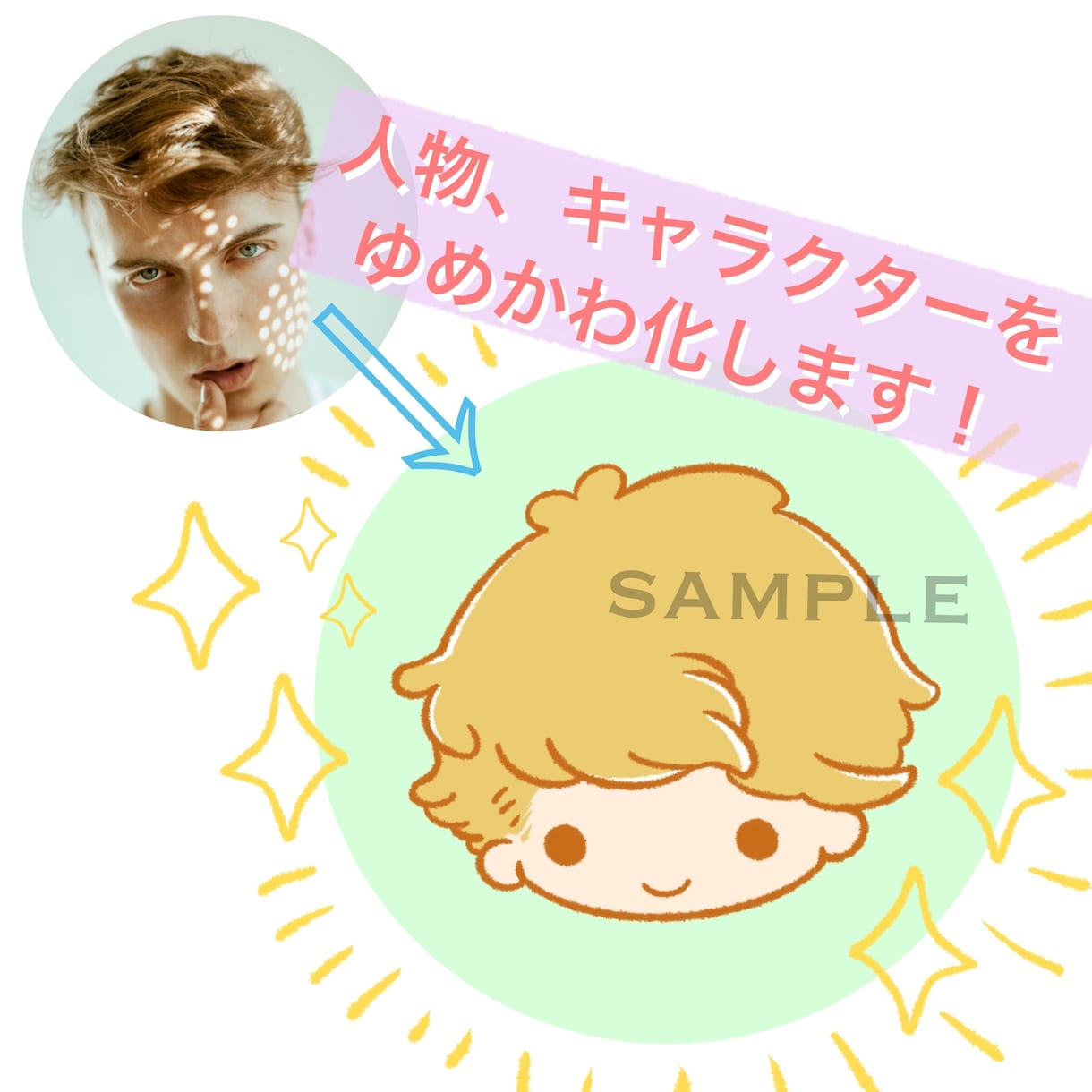 人物をゆめかわ化！サンリオ風イラスト描きます 即日納品！夢絵可能！写真やイメージで１から書き起こします！ イメージ2