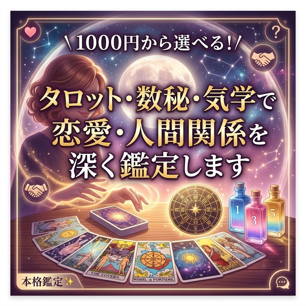 1000円から選べる恋愛・人間関係を深く鑑定します あの人の気持ちや未来を3つの占術で多角的に紐解きます✨ イメージ1