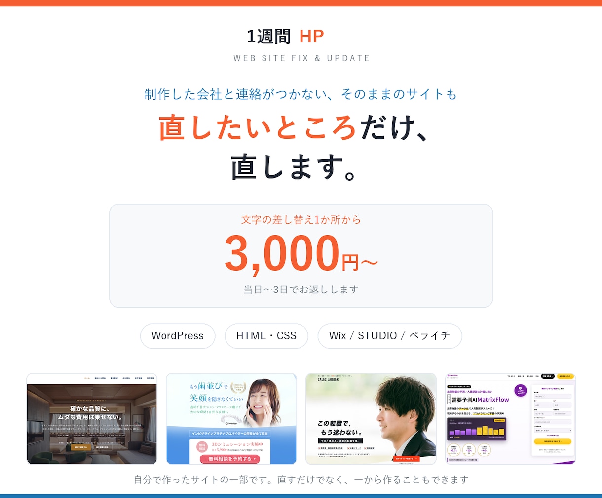 今あるホームページの修正・更新を代行します 文字の差し替え1か所から。当日〜3日でお返しします イメージ1