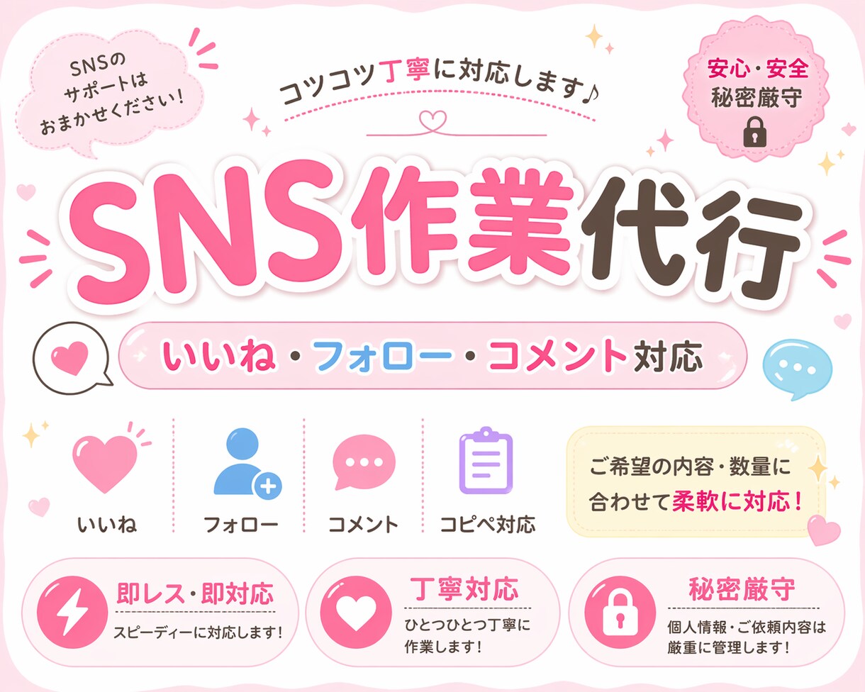 SNSのいいね・コメント・簡単作業代行します 面倒なSNS作業をまとめて代行します イメージ1