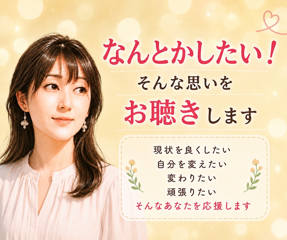 変わりたい！なんとかしたい！にしっかり寄り添います 現状を少しでも良くしたいあなたへ 一緒に考えサポートします！ イメージ1