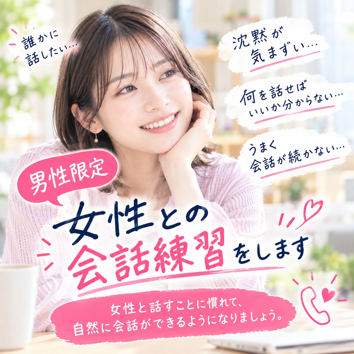 女性と自然に話せるよう練習します 優しく穏やかな声の女性と、安心して会話に慣れたい男性へ イメージ1