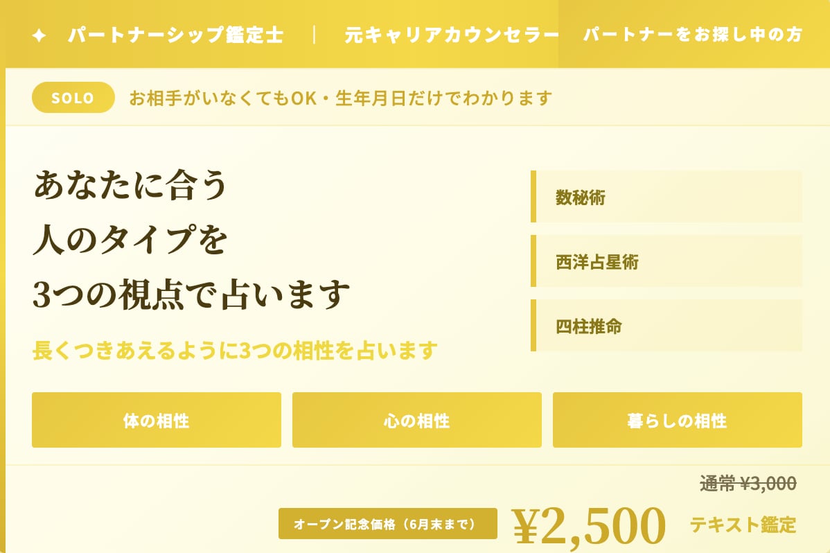 商品B：理想の出会いに合うタイプを占います 体・心・暮らしの相性で理想の出会いを イメージ1